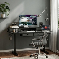 Bureau assis-debout professionnel pliable en bois, réglable en hauteur électriquement, silencieux, écologique, noir, avec tiroir intégré