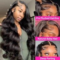 Wig Rambut Asli Brasil 13x4 HD Transparent Lace Front untuk Wanita, 34 Inch Body Wave, Kepadatan 250%, Pre Plucked Lace Front Wig