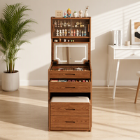 Table de toilette moderne en noyer, petite, avec miroir éclairé réglable, cadre en aluminium, MDF, pour chambre à coucher