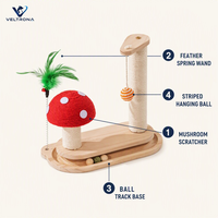 Ensemble de griffoirs pour chat en forme de champignon avec piste à balle et baguette à plumes, jouet multifonction en bois pour chats d'intérieur et chatons