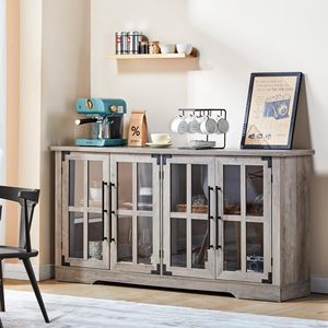 French-style top and bottom lock, retro style, glass-blocked American-style <b>storage</b> wine cabinet, bookcase, <b>sideboard</b>, TV - Product Image 1