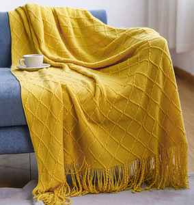 Gestrickte 100% Acryl Strukturierte Einfarbige Großhandels-Fransen Heim Stuhl Sofa Couch Bett Deko Wurfdecken - Product Image 2