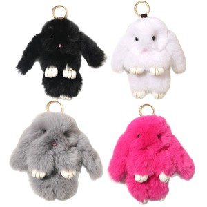 Porte-clés Peluche Lapin en Fourrure 18cm Doux et Mignon avec Pompon, Pendentif Lapin Rose Léopard pour Pâques - Product Image 6