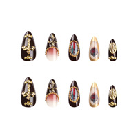 Vente en gros à bas prix, Ongles artificiels semi-faits à la main, 24 pièces, effet argent métallisé clair de lune, style Y2K pour fille, bleu