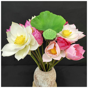 Flor de Loto Artificial de Primera Calidad con Tacto Realista, con Hoja y Vaina, para Decoración del Hogar o Templos Budistas, Lirio de Agua de Tallo Único - Product Image 5