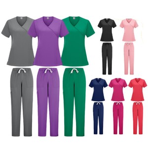 HZMNOI Women Scrub Set Short Sleeve V Neck <b>Top</b> And Pants Moisture Wicking For Hospital Work Uniform - Product Image 5