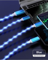 Câble de données 3-en-1 /Micro USB/Type-C 1,2 m 2A à charge rapide en matériau TPE avec lumière fluo pour Android et téléphones