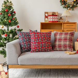 <b>Christmas</b> Plaid Pillowcase Square Embroidered Snowflake Pattern Polyester Cushion Cover Home Decor - Product Image 5