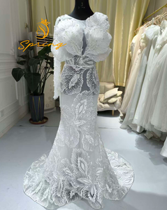 chinese dress ladies Elegant sweetheart neckline dark pattern beaded patchwork white mermai