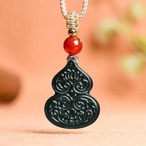 Pendentif en jadéite naturelle en forme de gourde, jade noir, bijoux unisexes pour femmes, design original, style chinois, cadeau avec certificat d'évaluation HT26 - Product Image 1