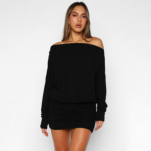 Abiti Corti da Donna Casual con Spalla Asimmetrica e Maniche Lunghe, Tinta Unita, Tendenza 2026 - Product Image 2
