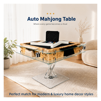 Table de Mahjong Automatique LUXE MAHJONG en Bois de Ronce avec Socle en Acrylique Transparent, Plateau en Verre Trempé, Chargement USB Type-C pour 4 Joueurs