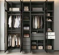 Armoire de chambre à coucher sur mesure de luxe italienne moderne, placard droit avec porte en verre miroir gris et tiroirs de rangement