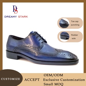 Chaussures habillées en cuir à lacets, couleur bleu profond, avec broderie brocart, pour un style raffiné et élégant. - Product Image 2