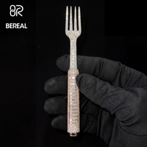 Custom Vvs Moissanite 3D Bling Diamond Utensils Dinner Knife Fork GRA Iced Out 925 <b>Silver</b> 10K 14K 18K Initial Pendant Jewelry - Product Image 2