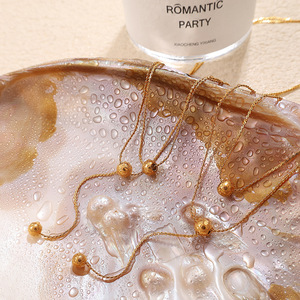 Double Layer Ball <b>Bead</b> <b>Necklace</b> Gold Stainless Steel Women's Minimalist Daily Wear Fashion Chain <b>Necklace</b> - Product Image 3