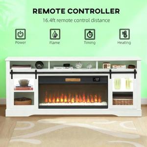 Mid-Century Modern TV Console with Electric Fireplace Open <b>Storage</b> <b>Side</b> Cabinets Glass MDF for Bedroom Home Use - Product Image 3