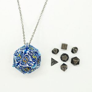 Juego de dados metálicos huecos con forma de calavera y colgante, 7 piezas poliédricas, accesorios de juego DND RPG para jugadores de mesa - Product Image 2