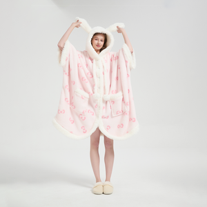 Zachte fabrieksgemaakte poncho-sjaal met mouwen, warme anime <span class=keywords><strong>cape</strong></span> met capuchon, unisex, draagbare badjas, getrimde poncho-deken voor volwassenen - Product Image 6