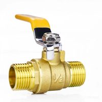 Robinet à bille en laiton forgé, fileté mâle, avec écrou d'union et raccord de sortie, levier jaune pour système de chauffage de l'eau