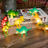 Décoration de chambre d'enfant, petites figurines de dinosaures, ensemble de lumières LED en forme de dessin animé, 10 LED, IP44, plastique, intérieur, fonctionne avec piles