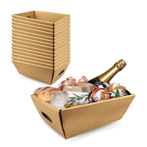 KAKA Custom Kraft Corrugated Paper Gift Basket <strong>Tray</strong> with Handles for Christmas <strong>Hamper</strong>, Fruit &amp; Flower Wine Packaging - Product Image 1