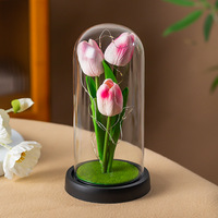 Maßgefertigtes Handgemachtes Seidenrosen-Kunstblumenarrangement mit Glasabdeckung, Wunderschön für Valentinstag, Muttertag, Geburtstag, Weihnachten