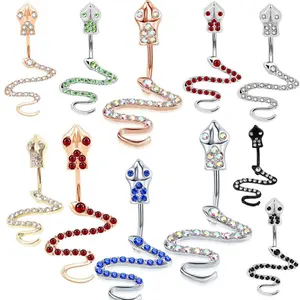 Wholesale Piercing Belly Jewelry 316l Surgical Steel Bar Snake Navel Buckle Rose Gold Small Snake Navel Ring