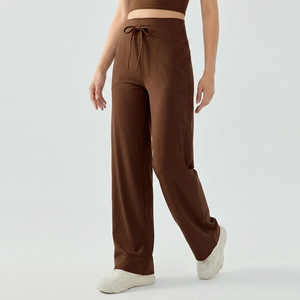 Pantalones de yoga de cintura alta con cordón y pierna ancha para mujer, con bolsillos, suaves, elásticos, holgados, rectos, informales, deportivos, al por mayor - Product Image 2