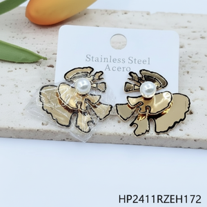 Eleganti orecchini eleganti in ottone da donna alla moda con fascino etnico carino e Design a cerchio con pietra di perle per abbigliamento quotidiano e accessori per feste - Product Image 1