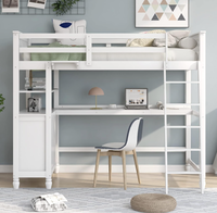 Lit superposé double avec bureau et commode, lit superposé en bois double avec tiroirs de rangement et étagères pour enfants adolescents adultes