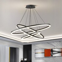 Lampu Gantung LED Minimalis Bulat Alu, Dapat Diredupkan, Tinggi Dapat Disesuaikan, Warna Hitam, untuk Dekorasi Rumah dan Hotel
