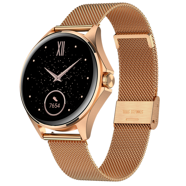 High Quality Wholesale Custom AM12 1.32inch Amoled Golden bluetooth Call Smart Watch for Women Reloj Inteligente De Mujer