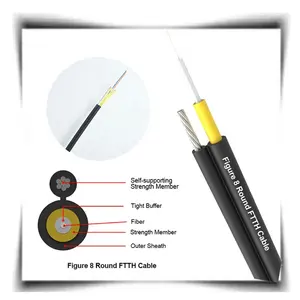 Cabo de fibra óptica FTTH para uso externo, cabo de fibra óptica de aço FRP, modo único 1 2 3 4 6 8 12 núcleos, SM, G652D, G657A2