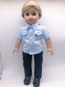 Conjunto de ropa de muñeca de 18 pulgadas con caballo negro personalizado gratis con traje de policía y zapatos para niñas Material de tela certificado ASTM - Product Image 3
