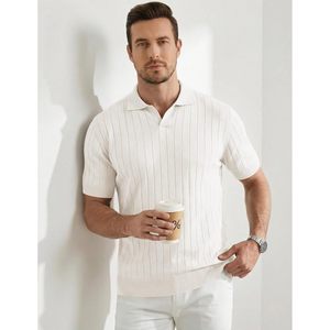 Polo de Punto de Manga Corta para Hombre FOXA, Textura Acanalada, Cuello Johnny, Transpirable, Ropa Casual de Verano - Product Image 2