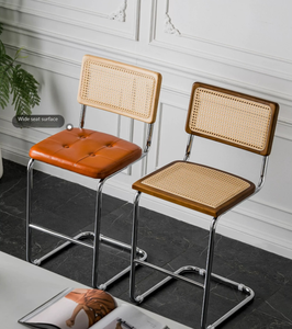 Sgabello da <span class=keywords><strong>Bar</strong></span> Minimalista in Acciaio Inossidabile Durevole, Design Retrò con Schienale Alto e Rivestimento in Pelle - Product Image 4