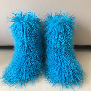 รองเท้าบูทหน้าหนาวสำหรับเด็กสูงถึงต้นขาสีสันสดใส, สินค้ามาใหม่รองเท้าบูทขนสัตว์เทียมอบอุ่นรองเท้าบูทขนยาวแบบมองโกล - Product Image 1