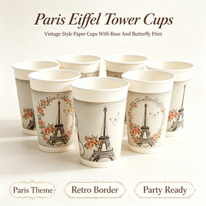 Gobelets en papier jetables écologiques <span class=keywords><strong>à</strong></span> paroi simple, imprimé floral Tour Eiffel <span class=keywords><strong>Paris</strong></span>, style élégant, légers, pour café, thé, tequila - Product Image 4