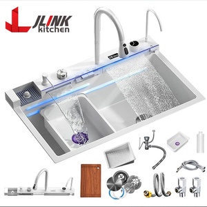 Lavello da Cucina Moderno in Acciaio Inox 201/304 con Cascata Integrata e Display Digitale, Bianco Profondo - Product Image 1