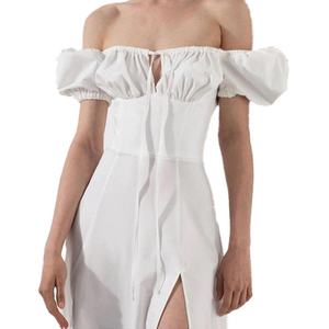 Vestido Midi Francés Personalizado OEM de Alta Calidad para Primavera/Verano, con Hombros Descubiertos, Ajuste Delgado, Sin Mangas, con Abertura de Encaje y Cintura Natural, Ideal para el Día a Día - Product Image 3