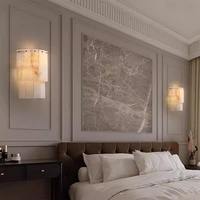 Applique murale LED minimaliste en laiton et marbre alabastro, éclairage encastré de luxe en pierre naturelle blanc chaud à intensité variable pour chambre à coucher
