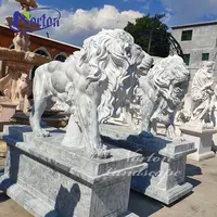 Patung Patung Singa Batu Besar Marmer Alami, Dekorasi Taman Pintu Depan Kustom