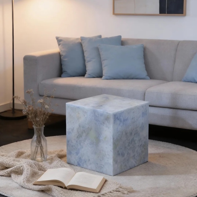 Modern Polished Blue Onyx Marble Rectangle Coffee Table Stand Side Table for Living Room Bedroom
