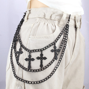 Chaîne de taille croisée multicouche en argent tibétain, style punk, unisexe, chaîne de corps tendance, accessoire de pantalon en métal pour usage quotidien - Product Image 4