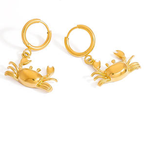 Pendientes colgantes de espina de pescado y cangrejo chapados en oro con temática oceánica, de acero inoxidable con baño de oro de 18k, joyería de moda para mujer, accesorios estilo playa. - Product Image 5