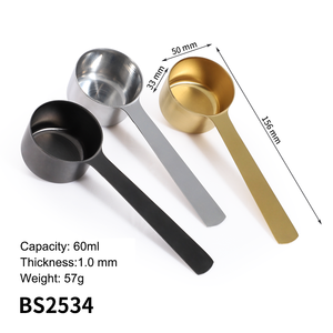 Vente en gros de produits 60ML tasse et cuillère à mesurer noire longue cuillère à protéines en métal en acier inoxydable personnalisé - Product Image 3