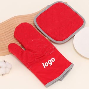 Promotion Custom Logo Durable Extra Long Cotton <b>Oven</b> <b>Gloves</b> with Silicone Grip Heat Resistant in Black <b>Red</b> Grey - Product Image 1