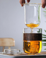 Mug à infuseur à thé en verre fait main de 12 oz avec manchon en bois de bambou, ensemble de 3 tasses à thé transparentes pour la rentrée scolaire