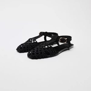 ZA2026 Nouvelles mules d'été pour femmes, couleur unie, loisirs, boucle dorée, style cage, à porter à l'extérieur, chaussures tissées ajourées - Product Image 3